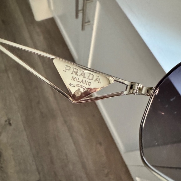 BRAND NEW in BOX Prada Symbole Sunglasses white triangle logo pale gold frame! - Picture 13 of 15
